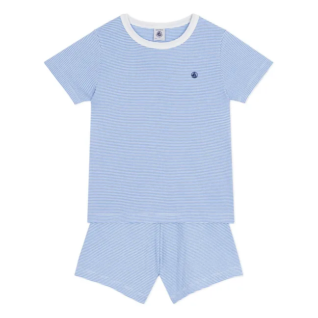 Pyjama Short Rayé Coton Bio | Bleu