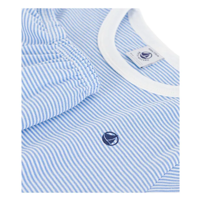 Pantalón corto de pijama a rayas de algodón ecológico | Azul