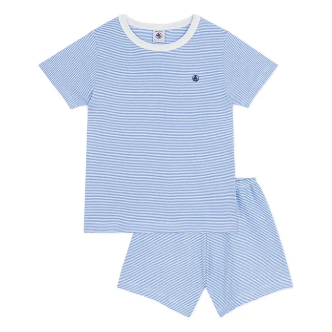 Pyjama Short Rayé Coton Bio | Bleu