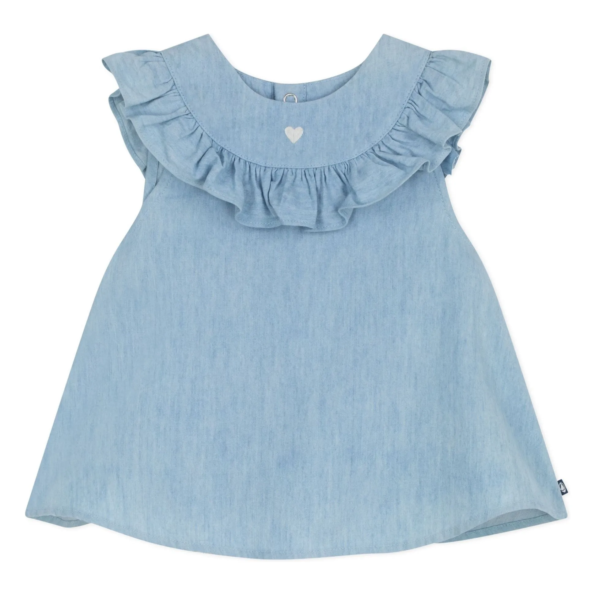 Petit Bateau Girls Light Blue Top Denim Collar Chambray