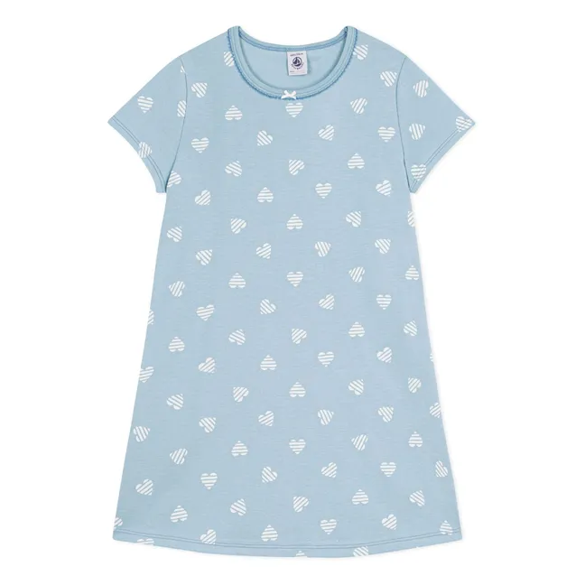 Chemise de Nuit Cœurs Rayés | Bleu gris
