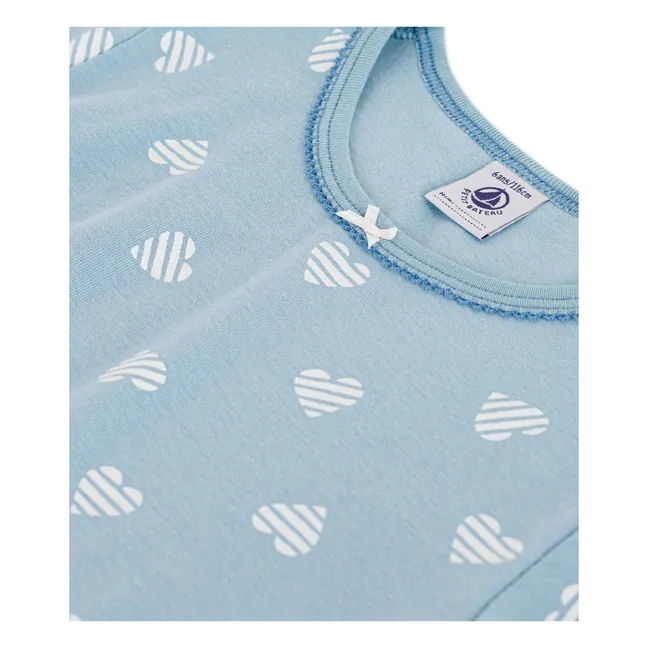Chemise de Nuit Cœurs Rayés | Bleu gris
