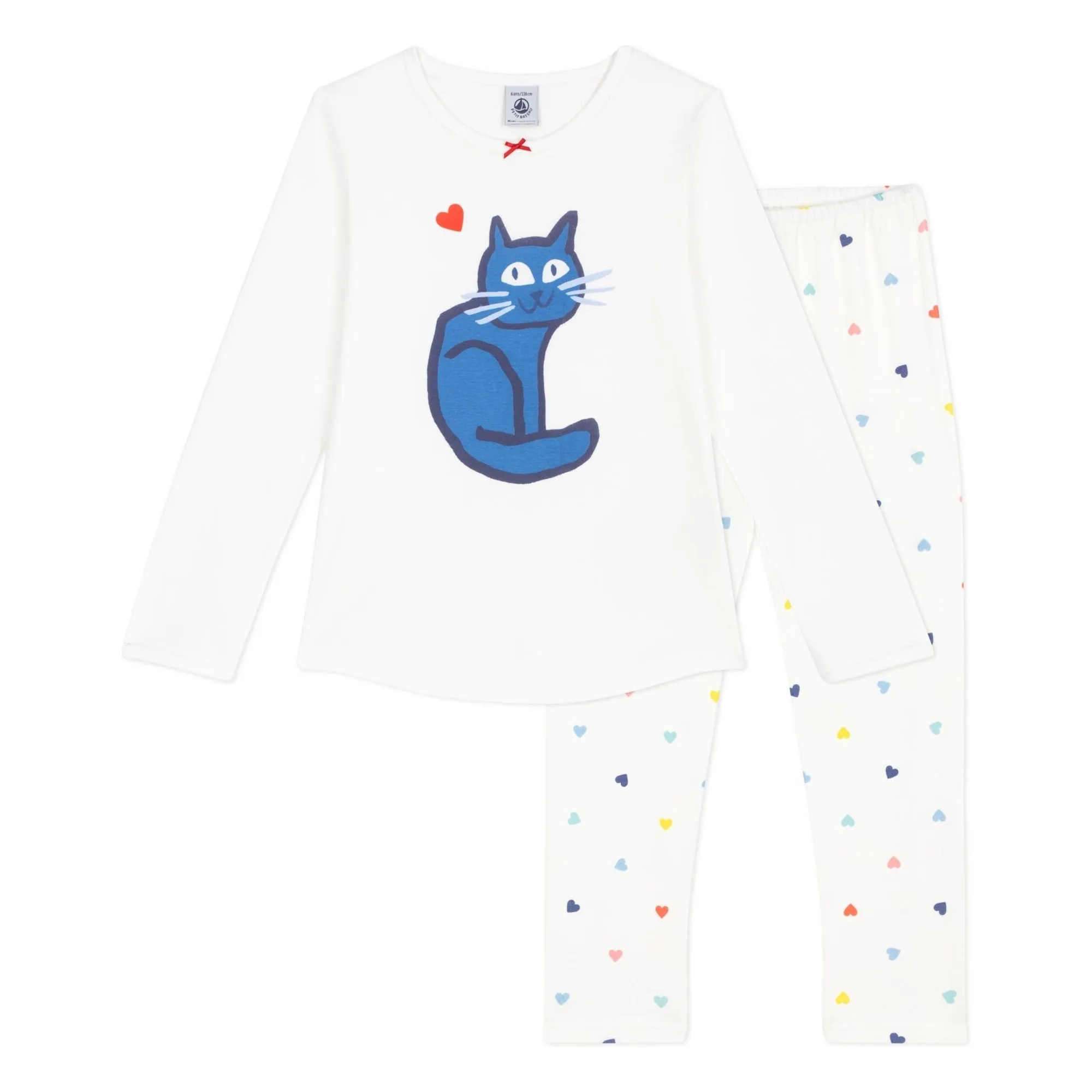 Petit Bateau Girls White Organic Cotton Cat Pyjamas