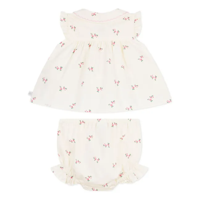 Conjunto de blusa de popelina de algodón orgánico y bloomer floral | Crudo