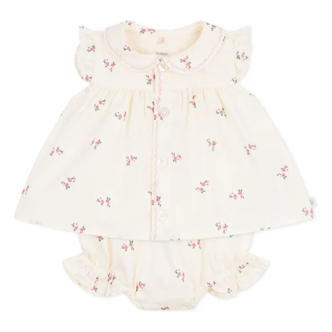 Conjunto de blusa de popelina de algodón orgánico y bloomer floral | Crudo