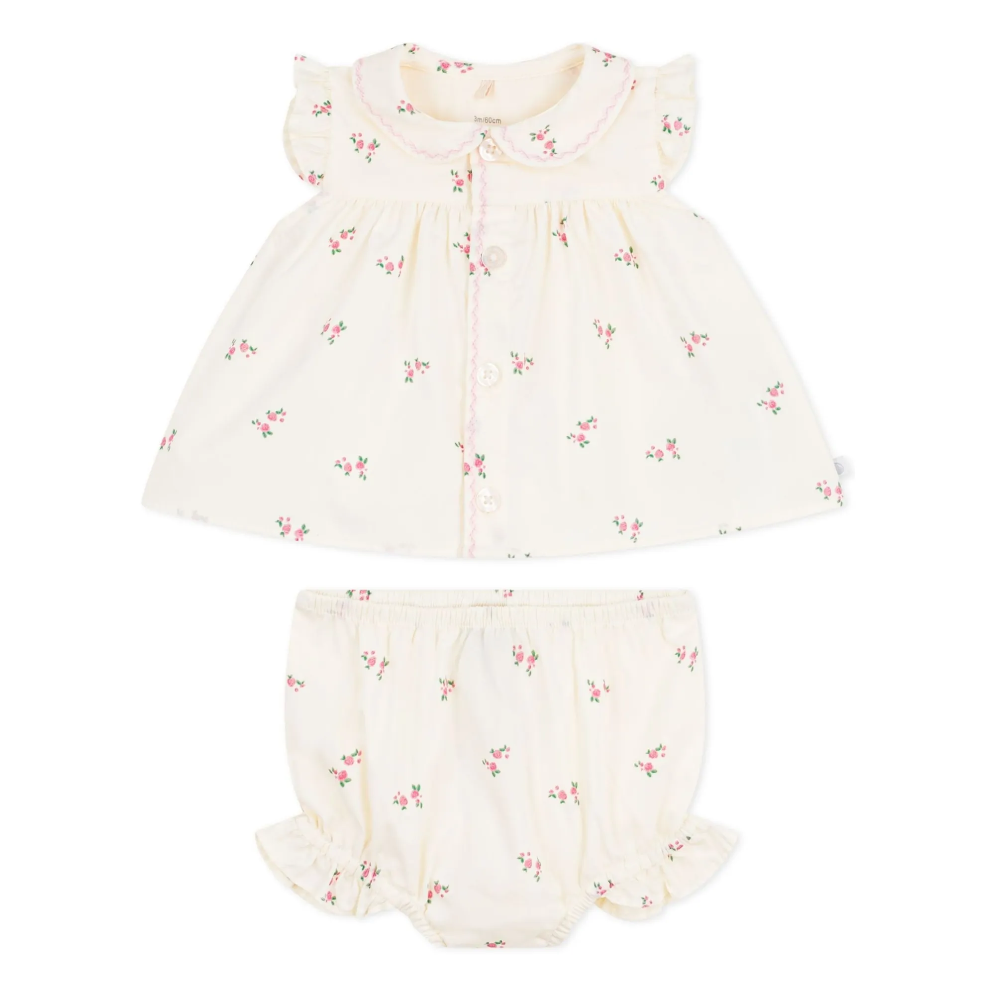 Petit Bateau Girls Ecru Organic Cotton Poplin Blouse And Bloomer Set