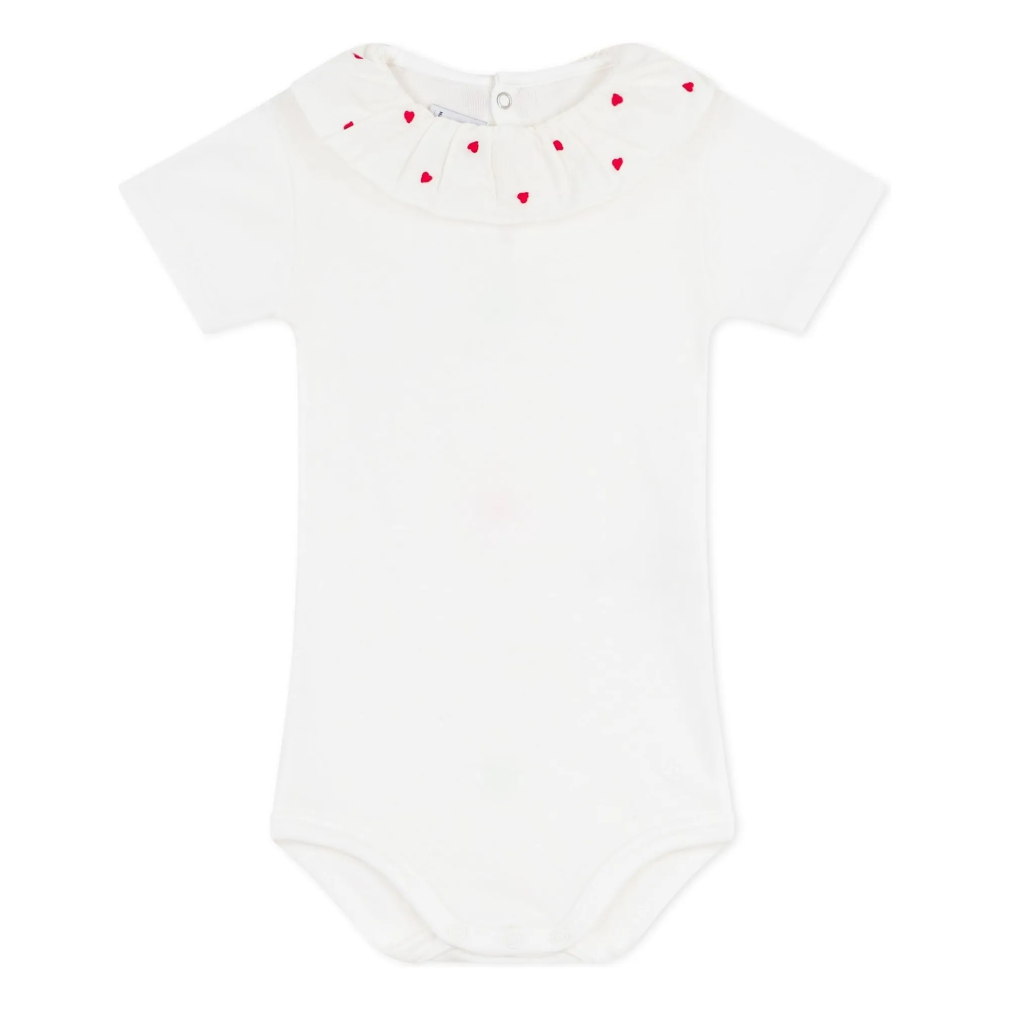 Petit Bateau Girls White Body Collar Hearts Organic Cotton