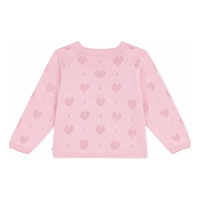 Cardigan Cœurs Ajourés Coton Bio | Rose