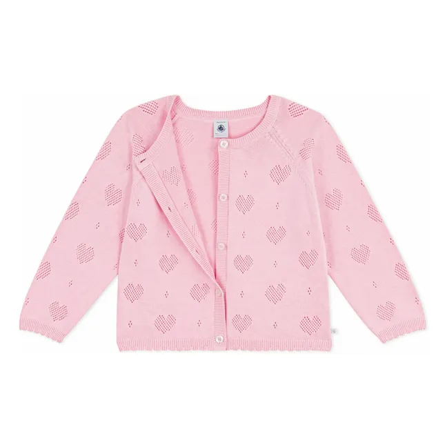 Strickjacke mit durchbrochenen Herzen aus Bio-Baumwolle | Rosa