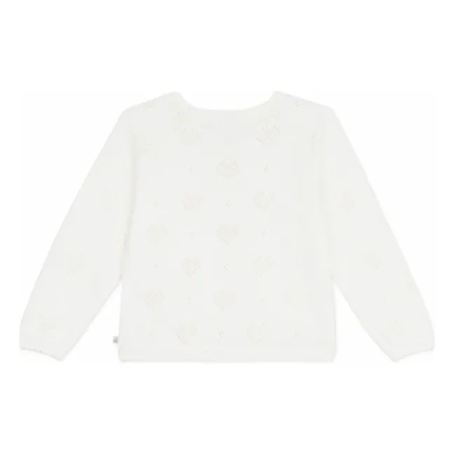 Cardigan Cœurs Ajourés Coton Bio | Blanc