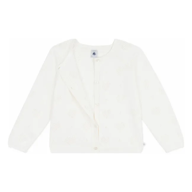 Cardigan Cœurs Ajourés Coton Bio | Blanc