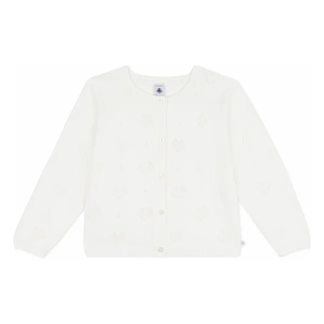 Organic Cotton Openwork Hearts Cardigan | White