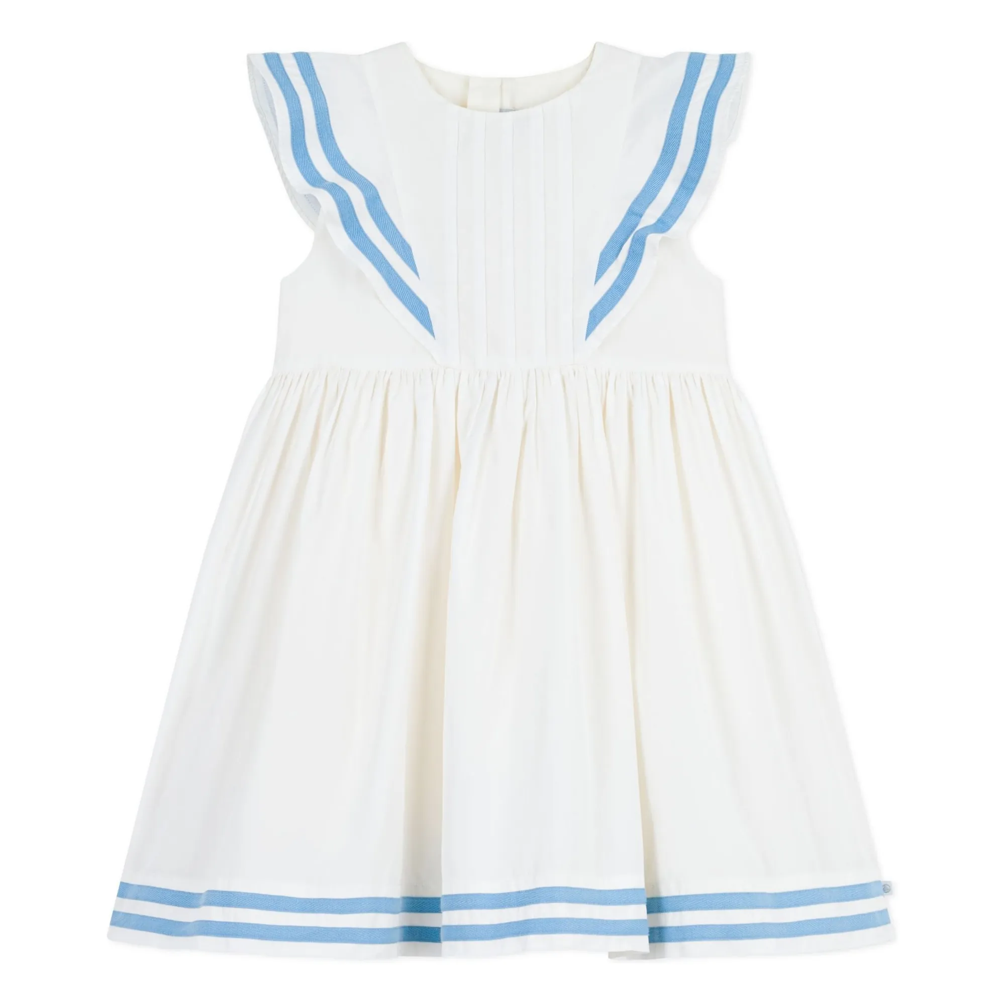 Petit Bateau Girls White Organic Cotton Poplin Flounce Dress