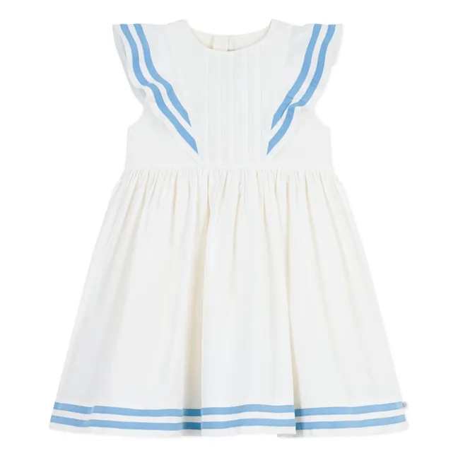 Organic cotton poplin flounce dress | White