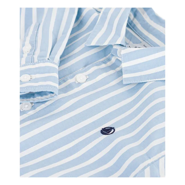 Camisa de popelina de algodón orgánico a rayas | Azul