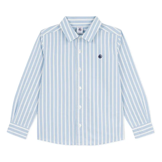 Camisa de popelina de algodón orgánico a rayas | Azul