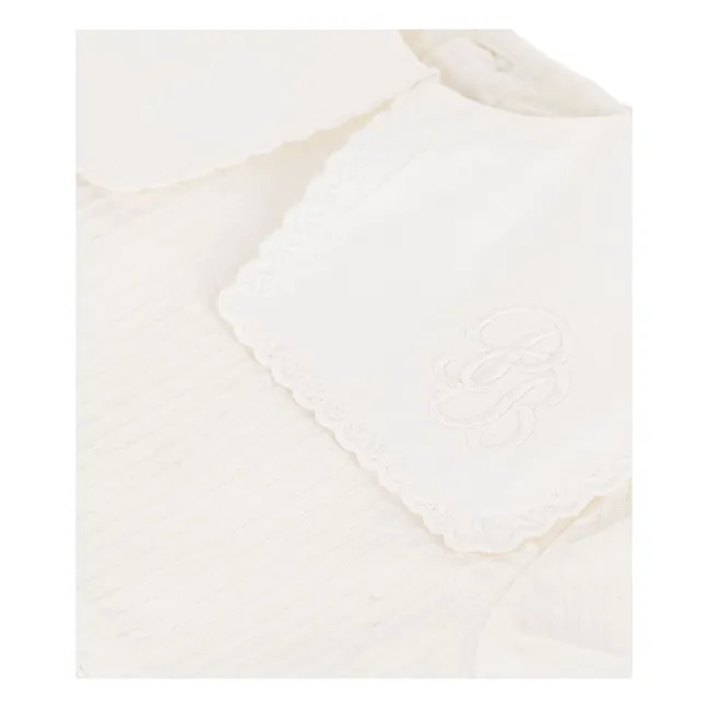 Vestido de cuello marinero y conjunto de bloomer en lino y algodón orgánicos | Blanco