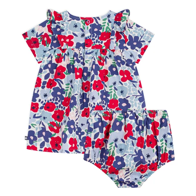 Ensemble Robe et Bloomer Fleuri Popeline Coton Bio | Bleu