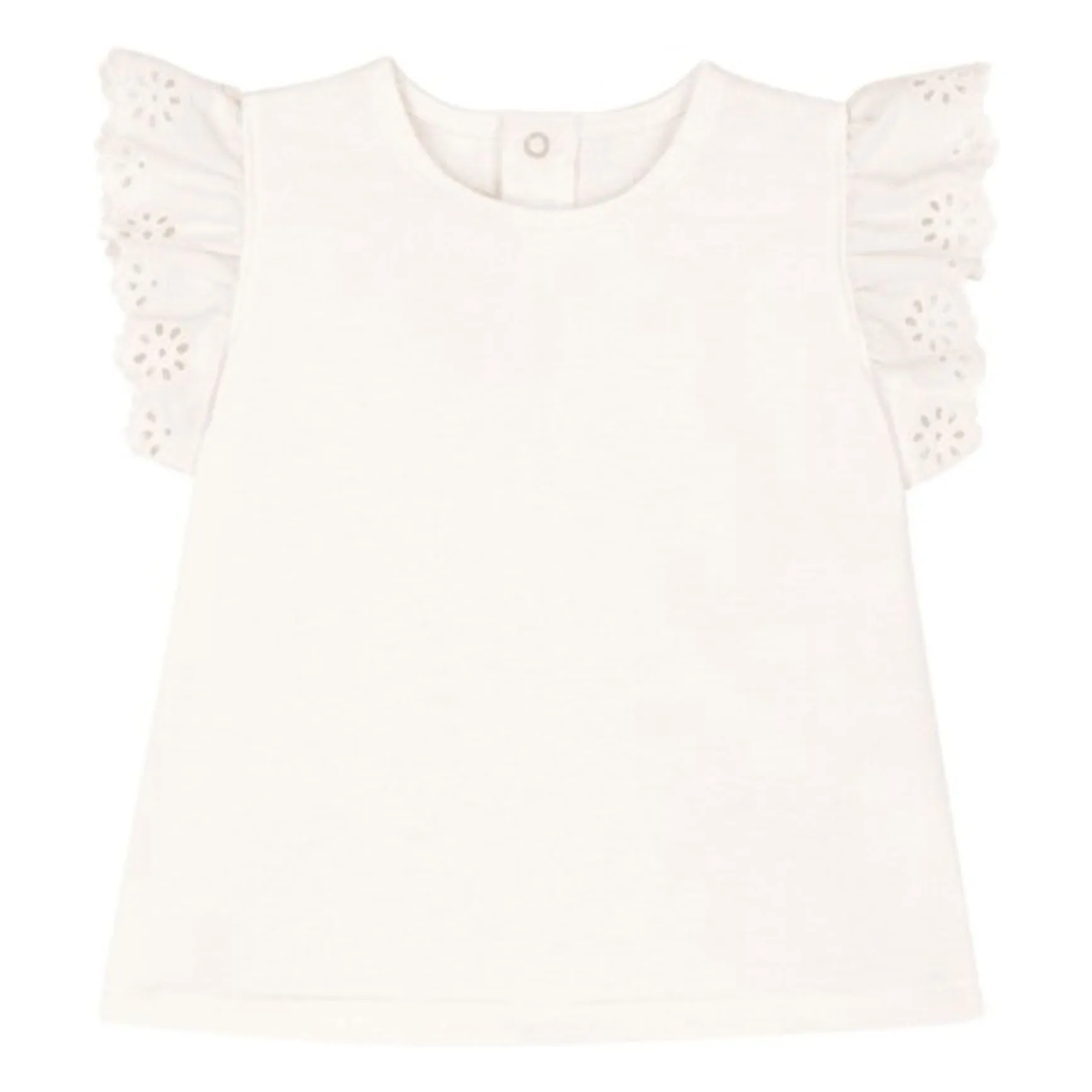 Petit Bateau Girls White Broderie Anglaise T-Shirt