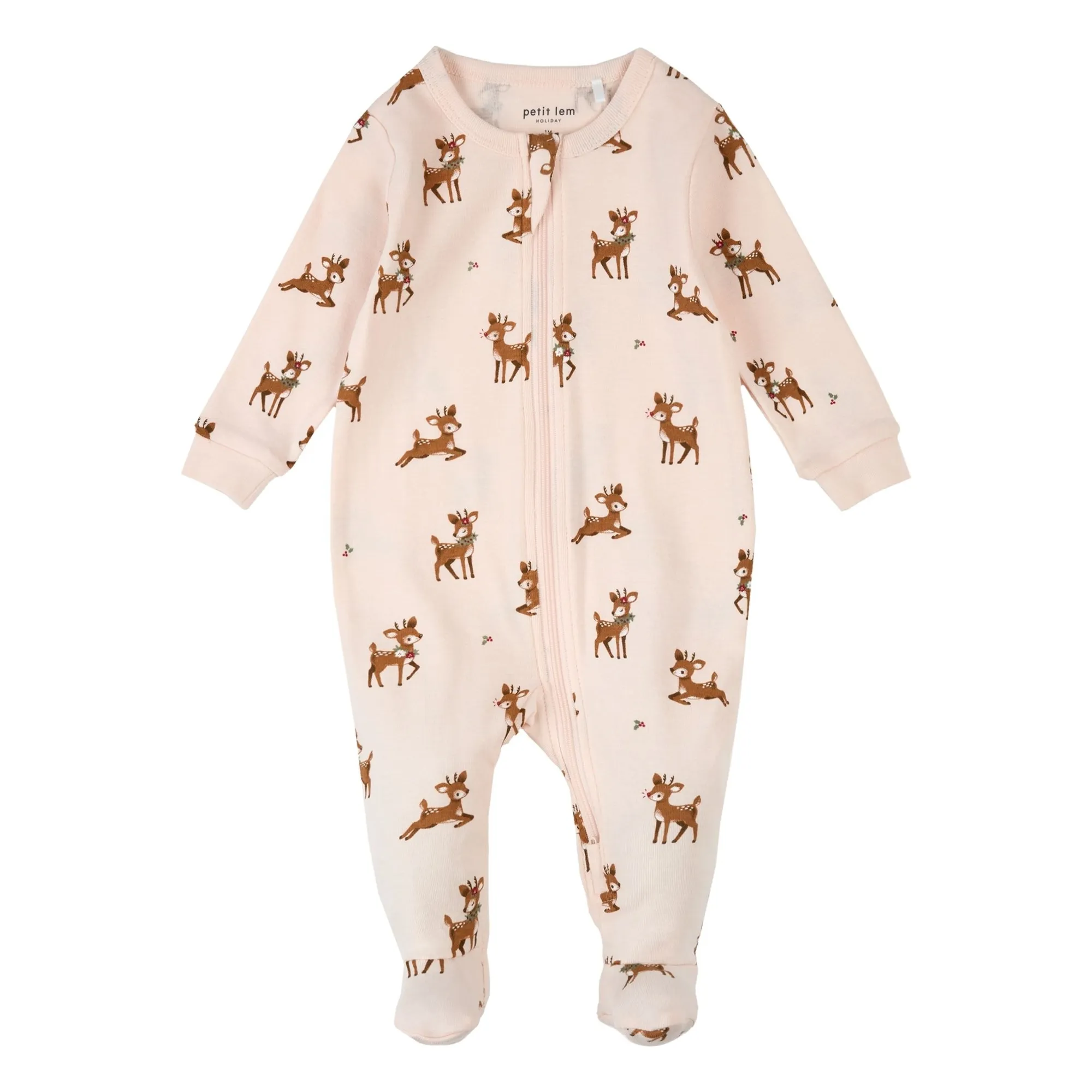 Petit Lem Pale Pink Pyjamas With Feet Rennes Organic Cotton