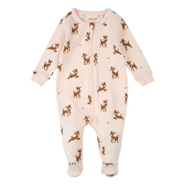 Pyjama Mit Füßen Rentier Bio-Baumwolle | Blassrosa