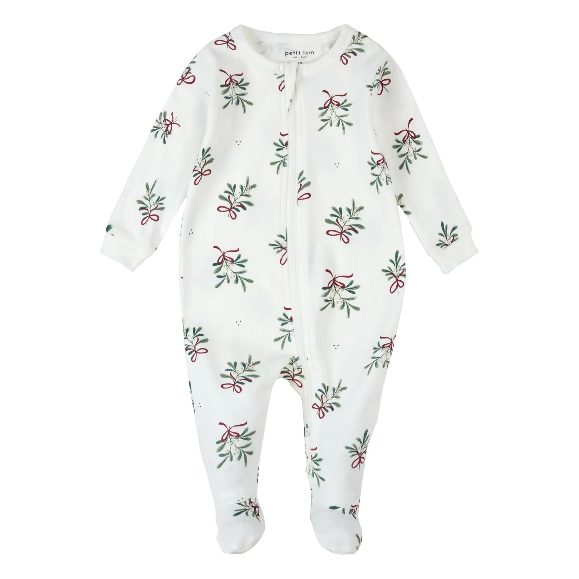 Petit Lem White Pyjamas With Mistletoe Feet Organic Cotton