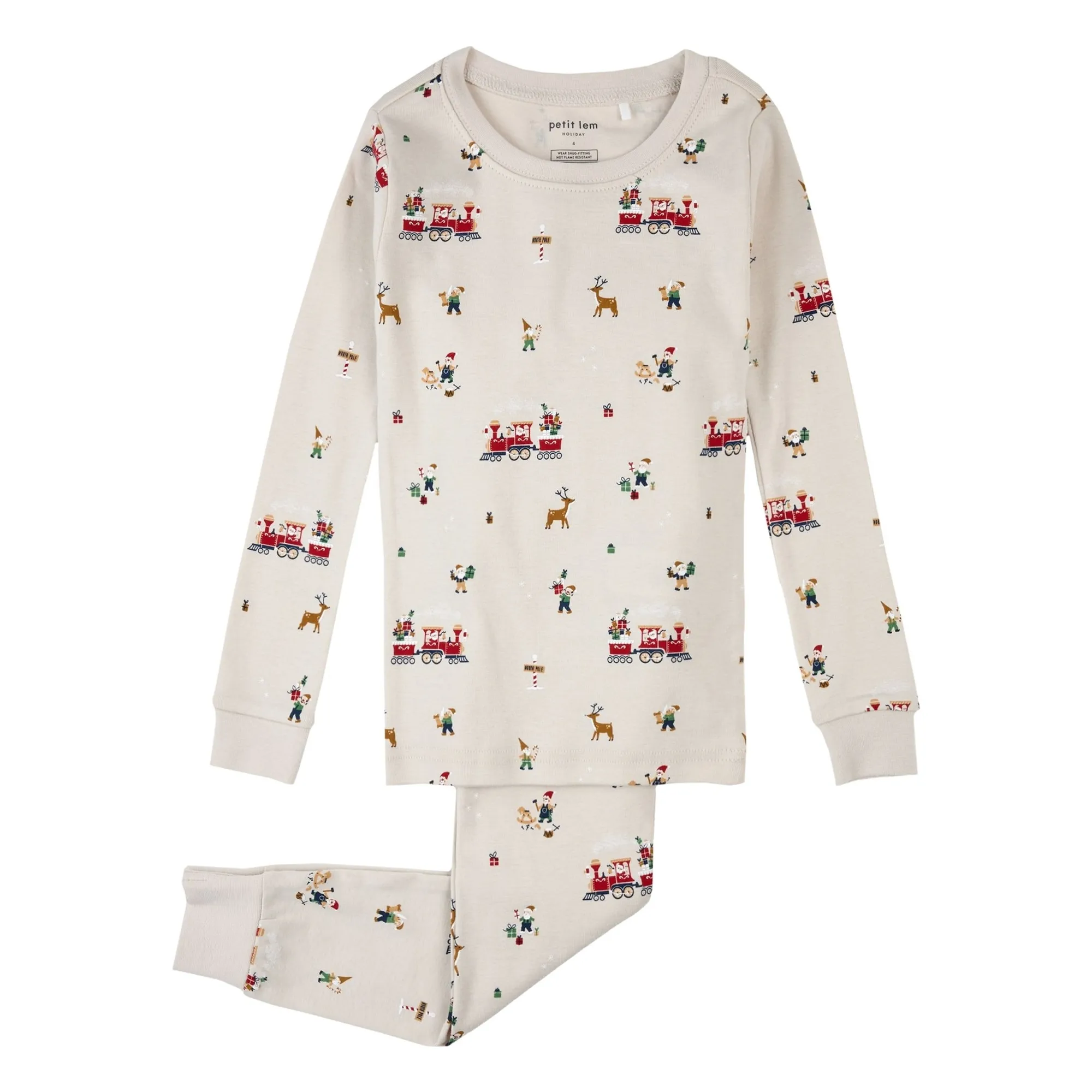 Petit Lem Beige Christmas Pyjamas Organic Cotton