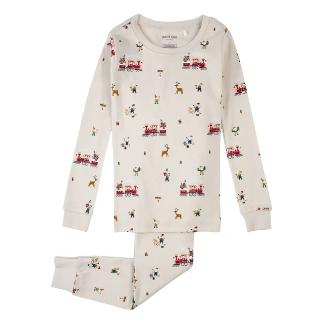 Pijama de Navidad de algodón ecológico | Beige