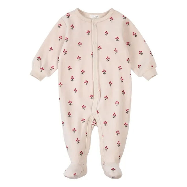 Pijama Con Pies Floreados De Algodón Ecológico | Rosa Pálido