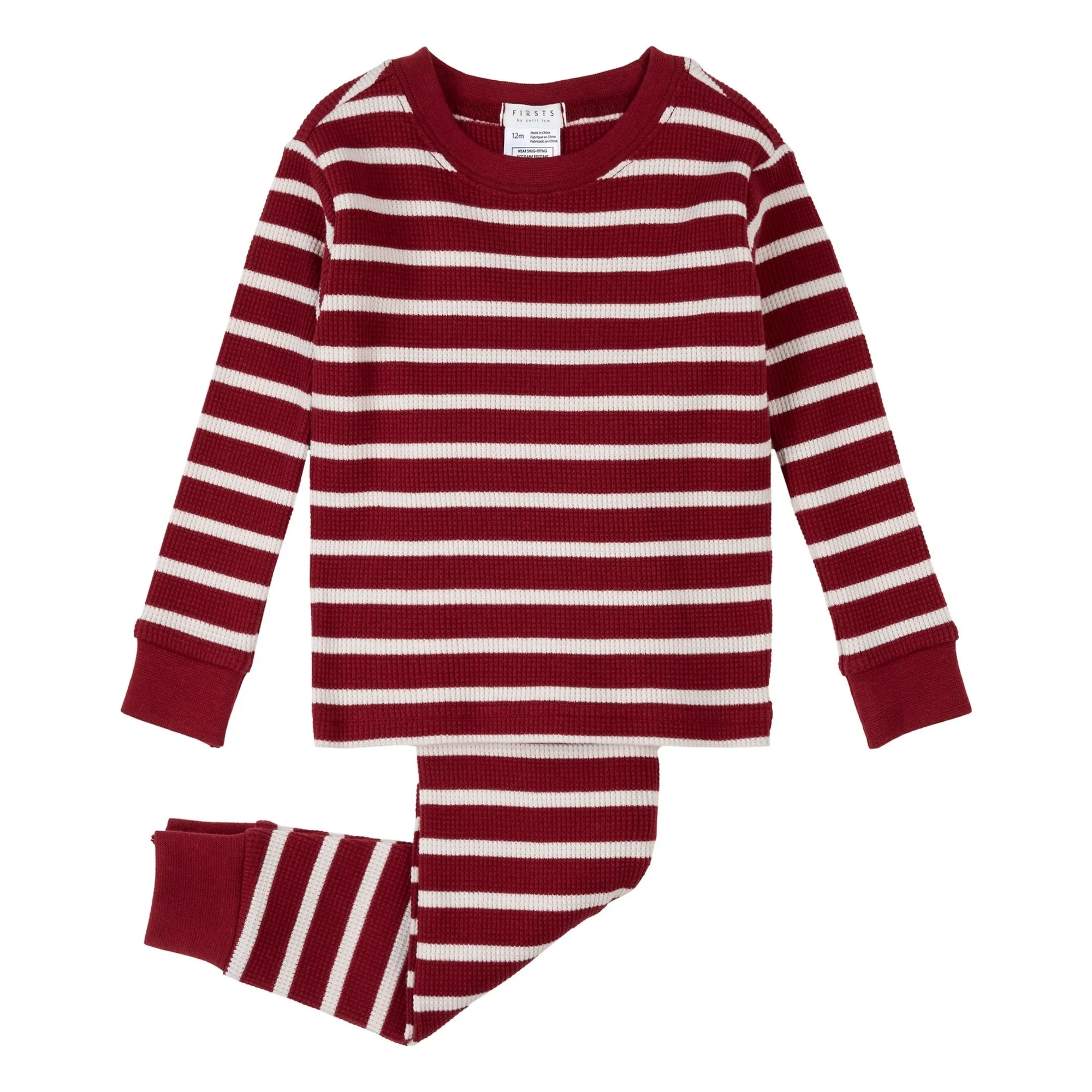 Petit Lem Red Striped Ribbed Organic Cotton Pyjamas