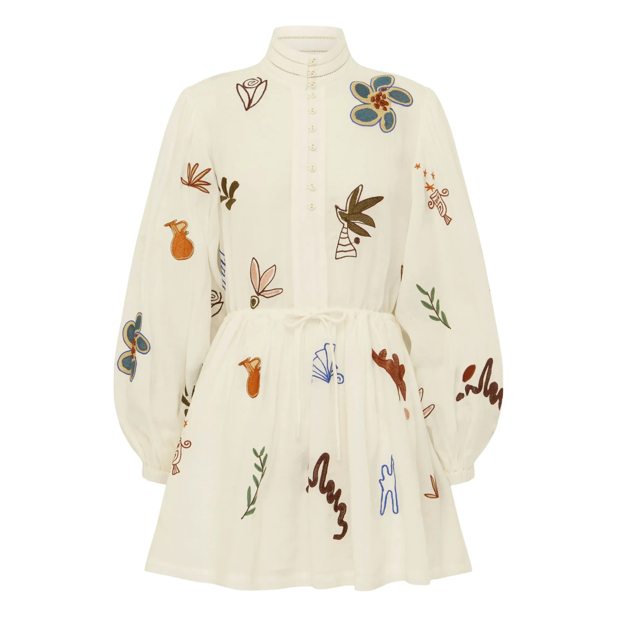 Alémais White Mina Embroidered Short Dress