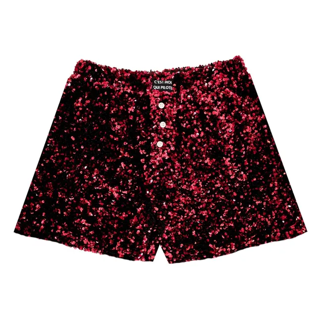 Unterhose aus Velours mit Pailletten | Burgunderrot