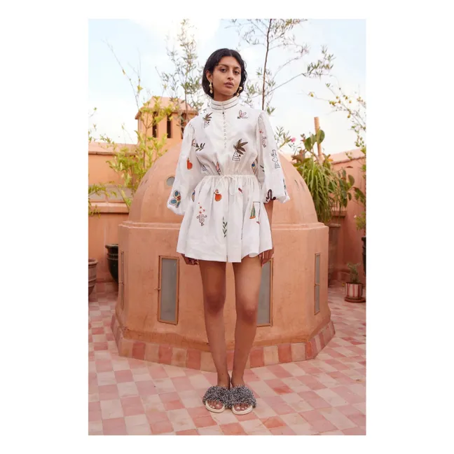 Mina Embroidered Short Dress  | White