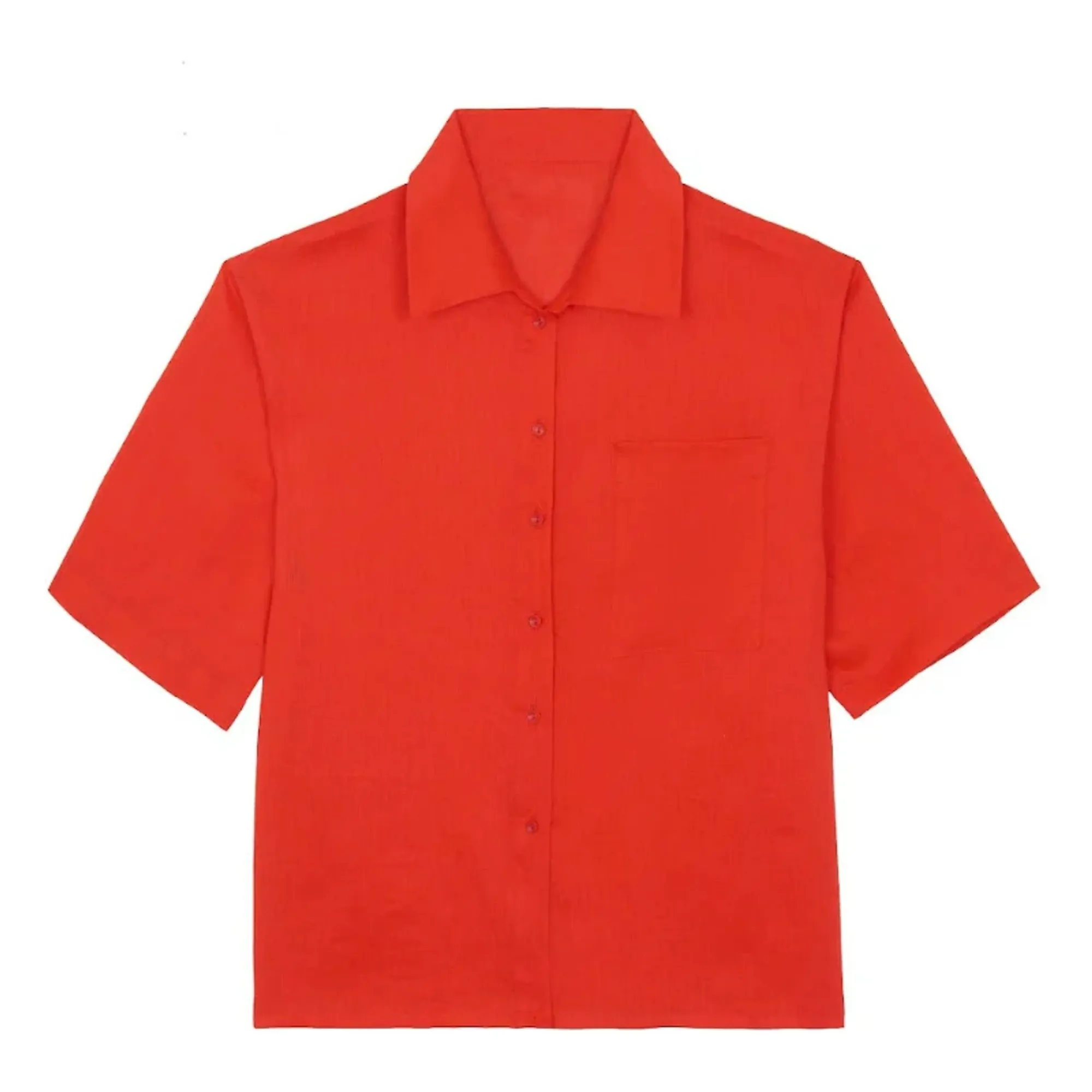 Vanessa Sposi Red Linen Short Sleeve Shirt
