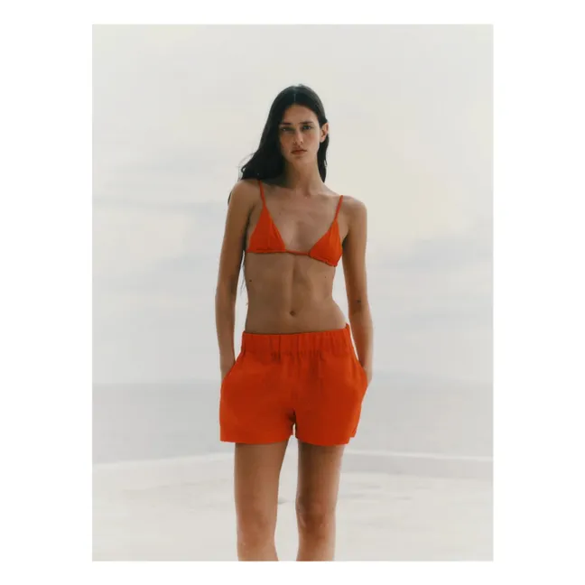 Pantaloncini in lino a vita alta | Rosso