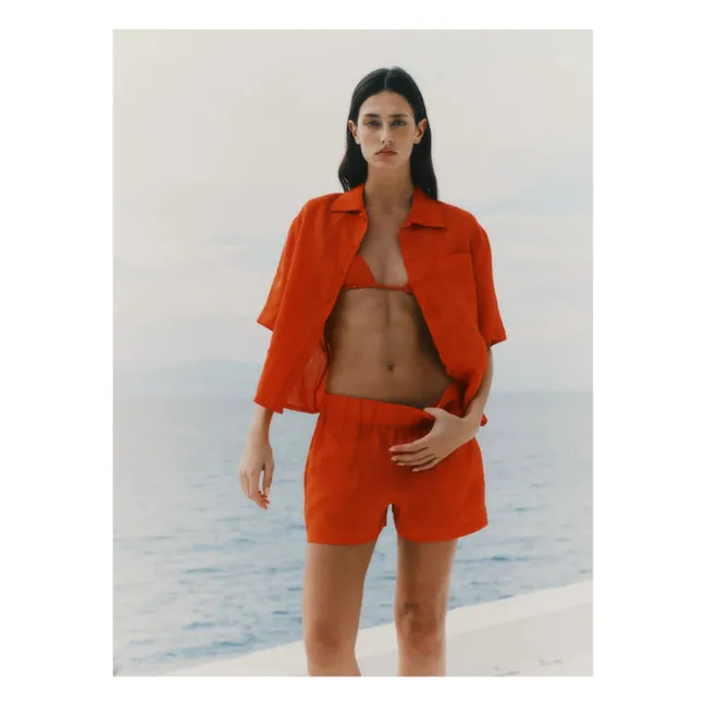 Camicia in lino a maniche corte | Rosso