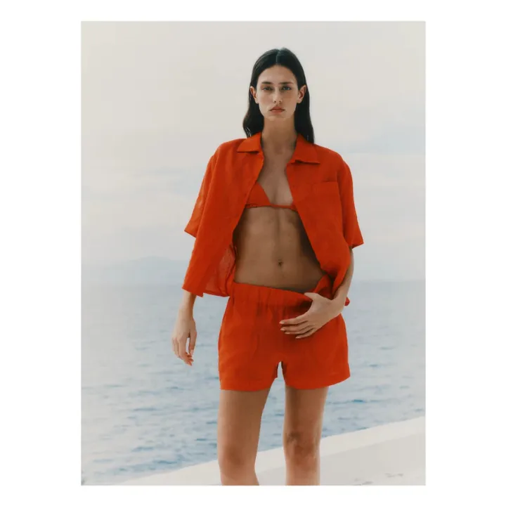Chemise Manches Courtes Lin | Rouge- Image produit n°2