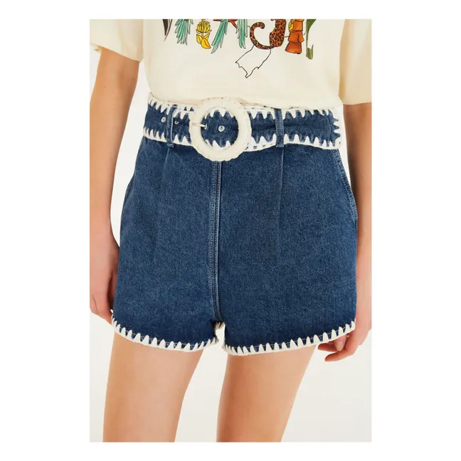 Pantaloncini di jeans all'uncinetto | Blu