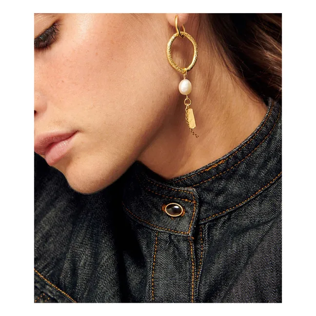 Toti Pearl R Earrings | Gold