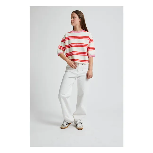 Pull Court Velvet Rayé | Rose