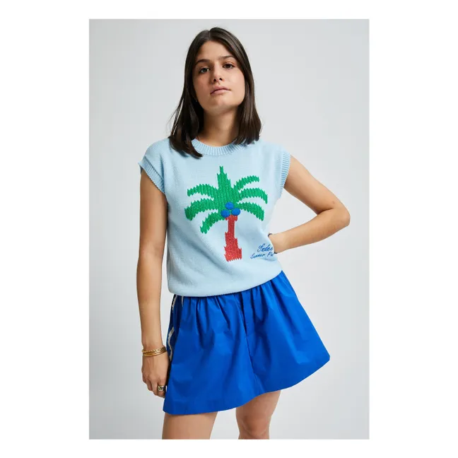 Pull Sans Manches Vaucluse Palmier | Bleu ciel