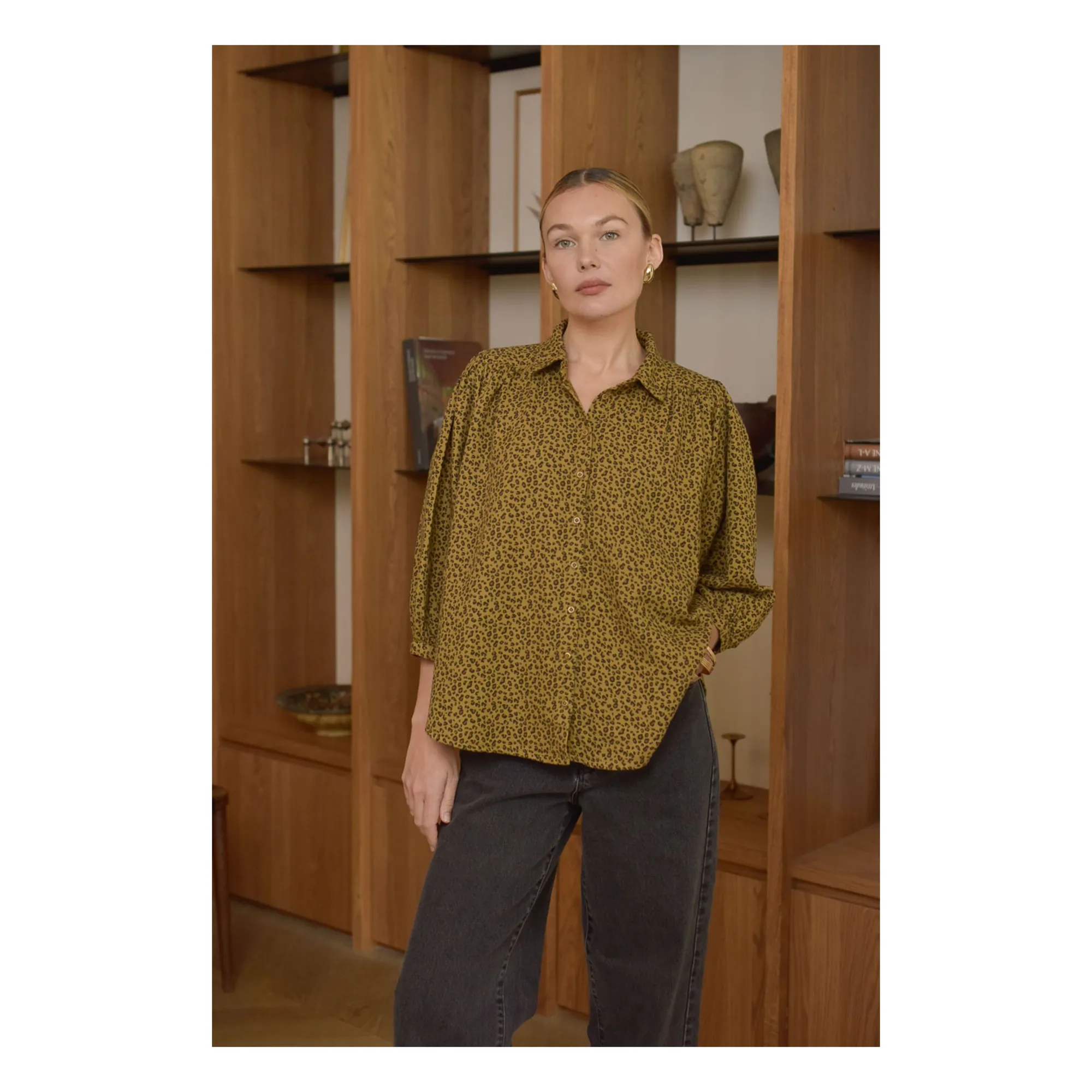 Marlot Paris Women's Brown Appoline Mini Leopard Double Cotton Gauze Blouse - Collection