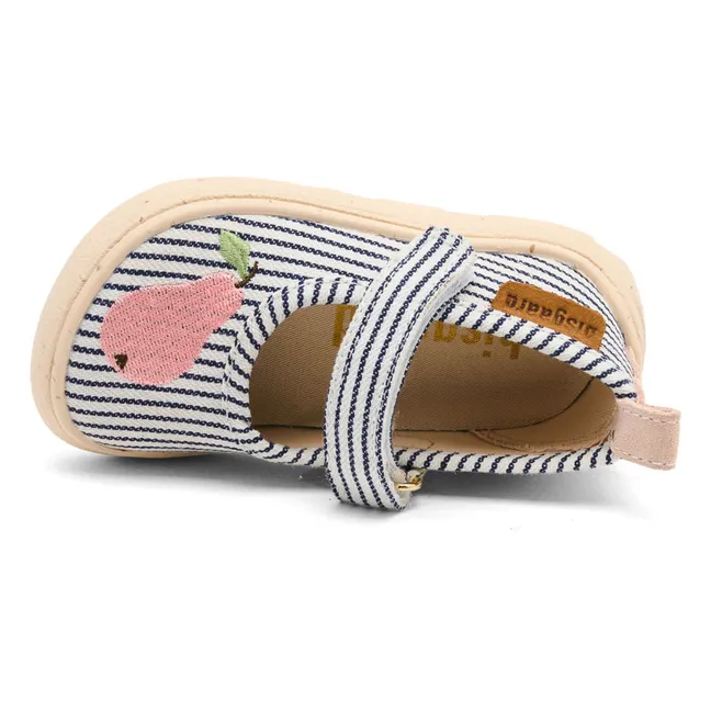 Chaussons Scratchs Rayés Poire | Bleu marine