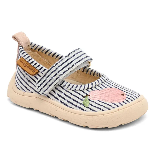 Chaussons Scratchs Rayés Poire | Bleu marine