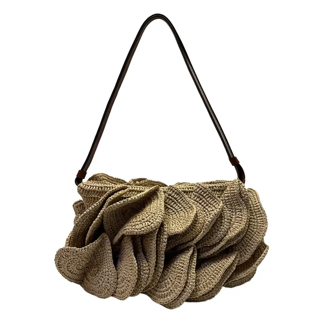 Tasche Flower Raphia | Sandfarben