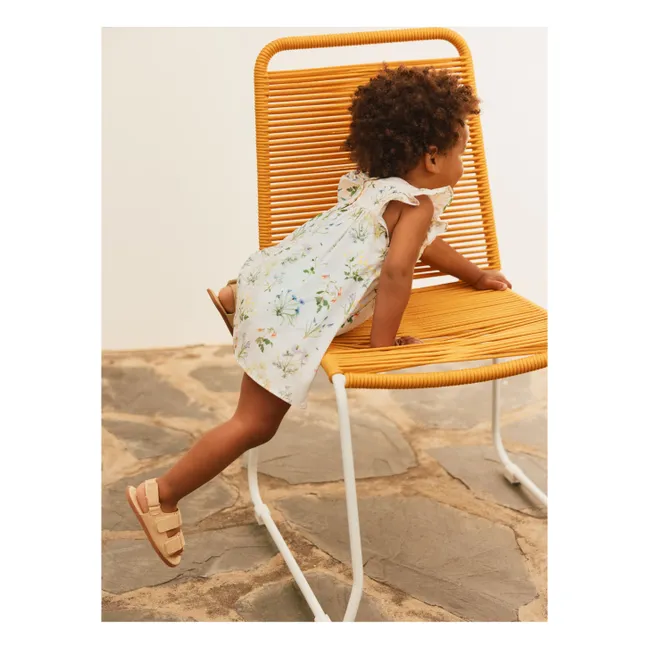 Robe Volants Cacao Fleurie Coton Bio | Ecru