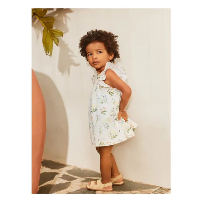 Robe Volants Cacao Fleurie Coton Bio | Ecru