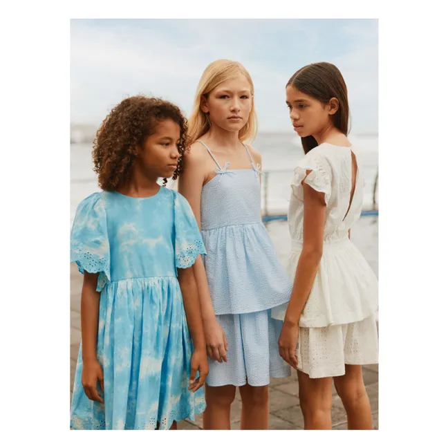 Striped Chelsea Ruffle Dress Organic cotton | Pale blue