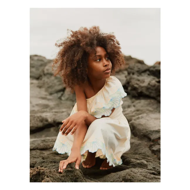 Vestido asimétrico con volantes de algodón orgánico Cato | Marfil