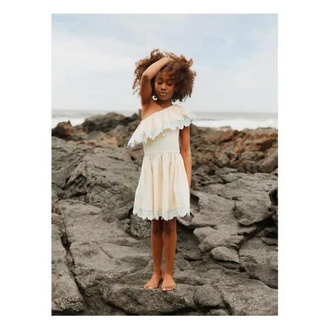 Vestido asimétrico con volantes de algodón orgánico Cato | Marfil